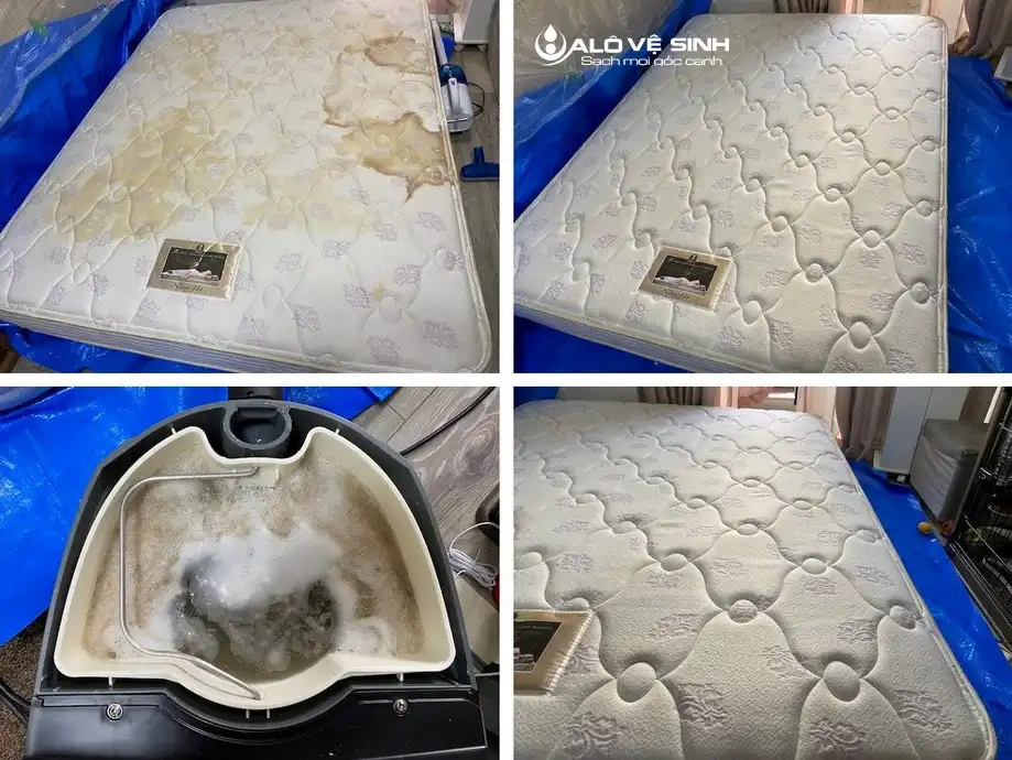 Hình ảnh quy trình giặt topper tại nhà khách hàng Alo Vệ Sinh