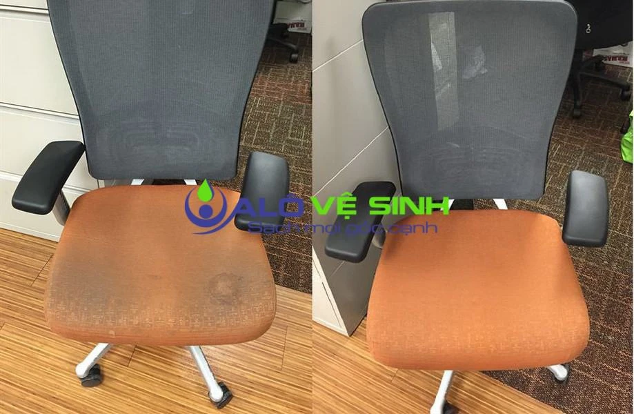 Hình ảnh trước và sau khi giặt ghế văn phòng Gò Vấp Alo Vệ Sinh