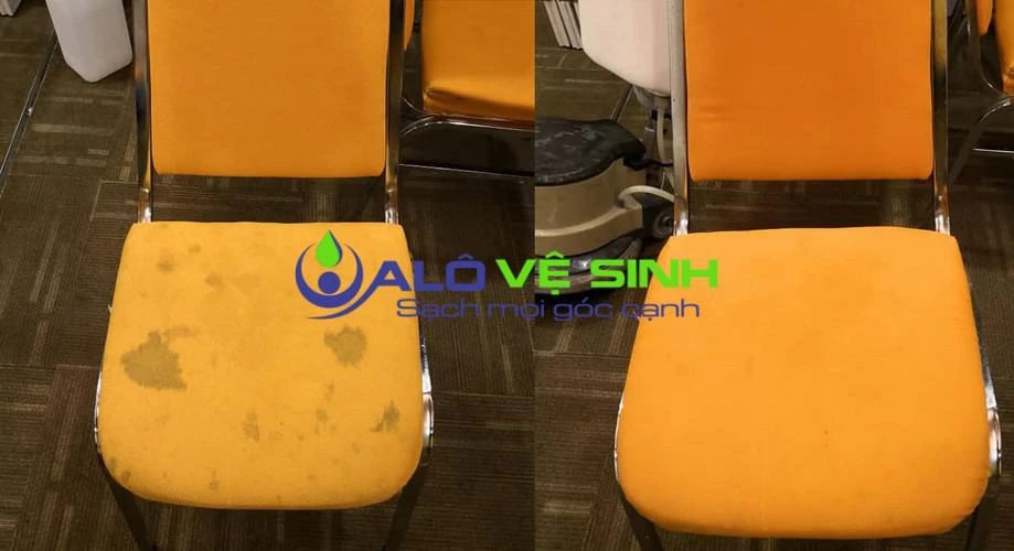 Hình ảnh trước và sau khi giặt ghế ăn nhà hàng của Alo Vệ Sinh