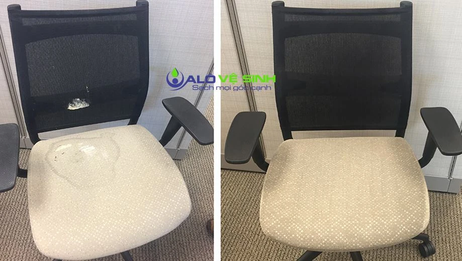 Hình ảnh trước và sau vệ sinh ghế văn phòng Quận 10 Alo Vệ Sinh