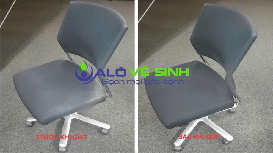 Hình ảnh chất lượng trước và sau vệ sinh giặt ghế văn phòng da