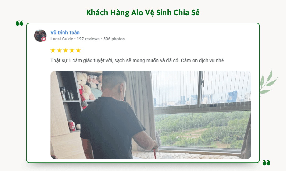 Đánh giá 5 sao về trải nghiệm giặt nệm sạch sẽ đúng như mong muốn