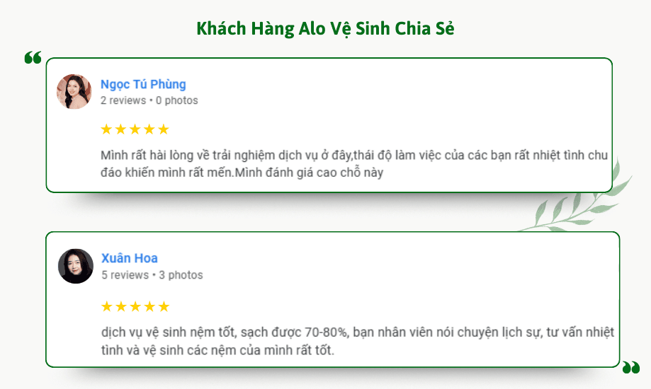 Phản hồi về thái độ nhân viên và hiệu quả giặt nệm sạch sẽ vượt mong đợi