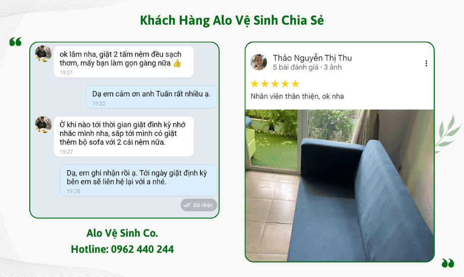 Đánh giá kết quả vệ sinh nệm sạch thơm và phong cách làm việc gọn gàng