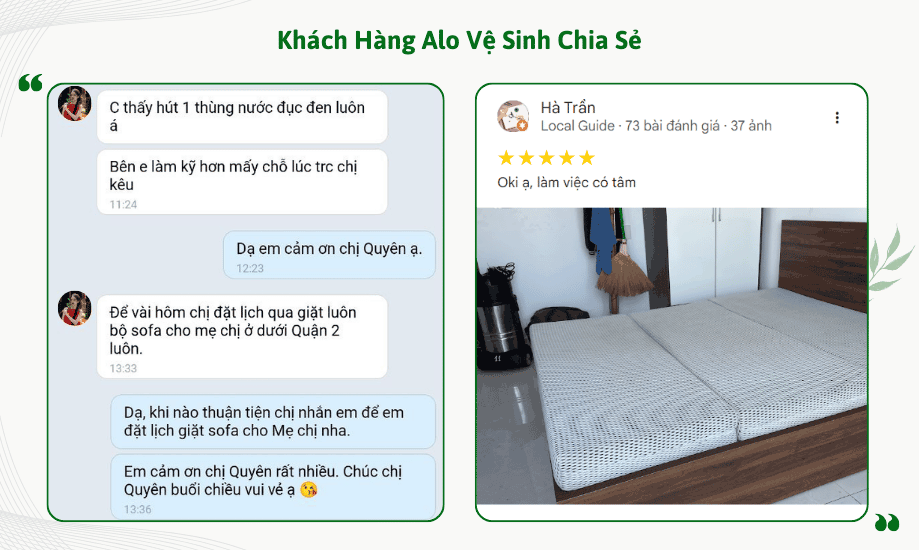 Đánh giá tốt khi vệ sinh nệm hút sạch nước bẩn đen ra ngoài
