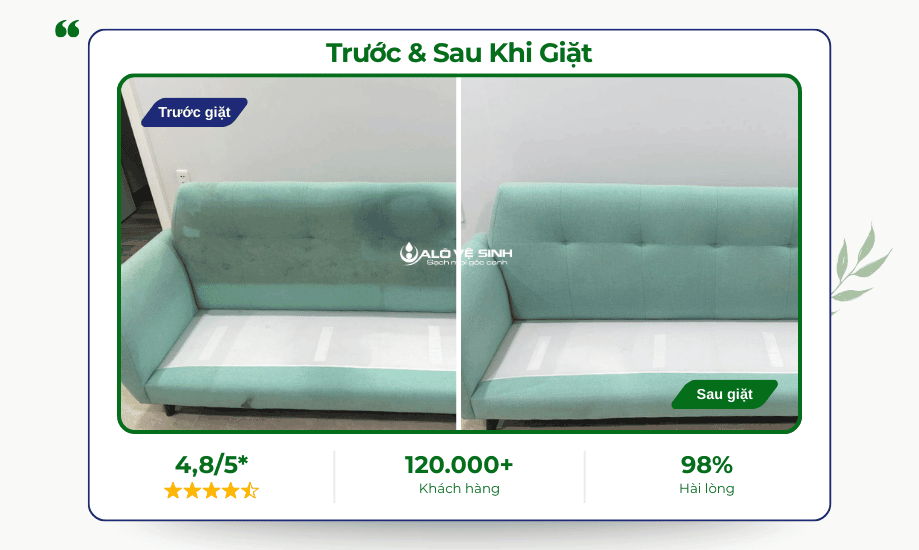 Hiệu quả trước và sau khi giặt sofa bị thâm kim tại Alo Vệ Sinh