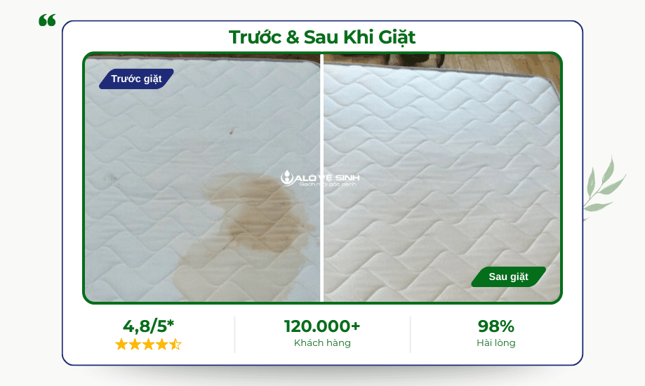 Trước và sau khi vệ sinh nệm loại bỏ hoàn toàn vết bẩn cứng đầu trên nệm