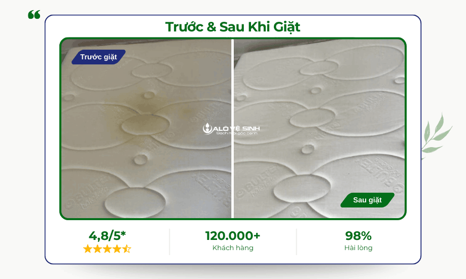 Kết quả vệ sinh nệm lò xo tại nhà loại bỏ các vết bẩn loang lổ