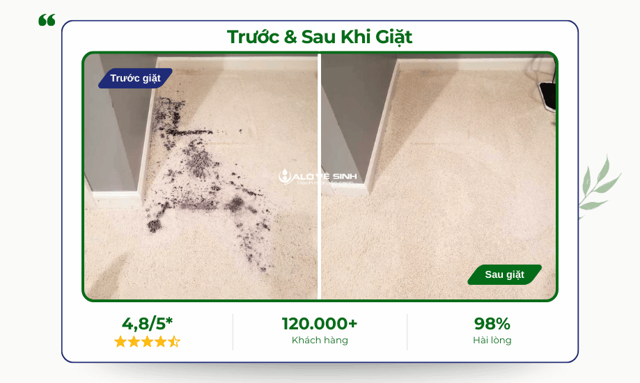So sánh trước và sau khi giặt thảm trải sàn bị dính bẩn