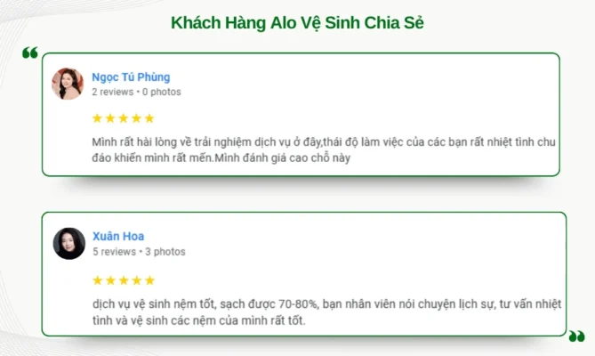 Phản hồi về thái độ nhân viên và hiệu quả giặt nệm sạch sẽ vượt mong đợi