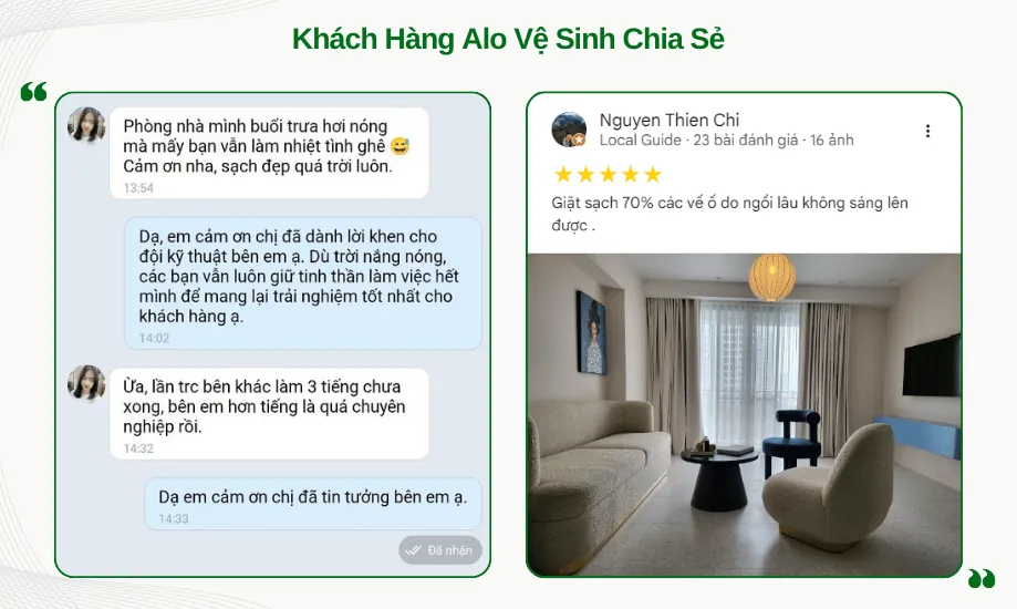 Hài lòng về sự chuyên nghiệp khi giặt nệm tại Alo Vệ Sinh