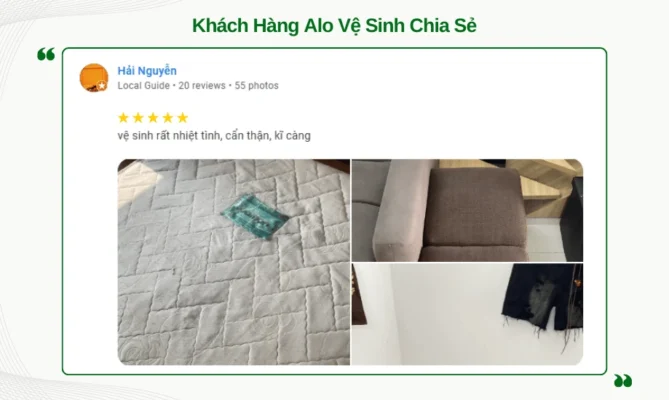 Đánh giá dịch vụ giặt nệm nhiệt tình, tỉ mỉ và thực hiện kỹ lưỡng