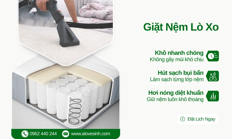 Công nghệ hút bụi đa tầng giúp vệ sinh nệm lò xo sạch sâu mà không gây rỉ sét