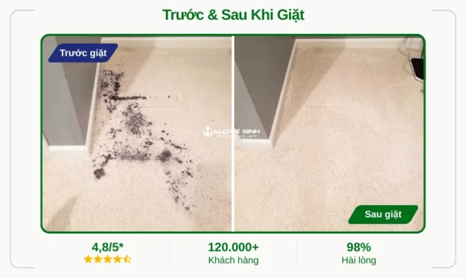 So sánh trước sau khi giặt nệm và thảm khử mùi hôi thú cưng