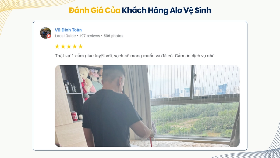 Đánh giá 5 sao về trải nghiệm giặt nệm sạch sẽ như mong muốn
