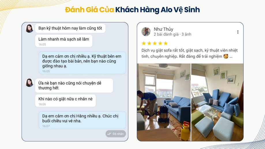 Lời khen về đội ngũ kỹ thuật vệ sinh nệm làm việc nhanh và nhiệt tình