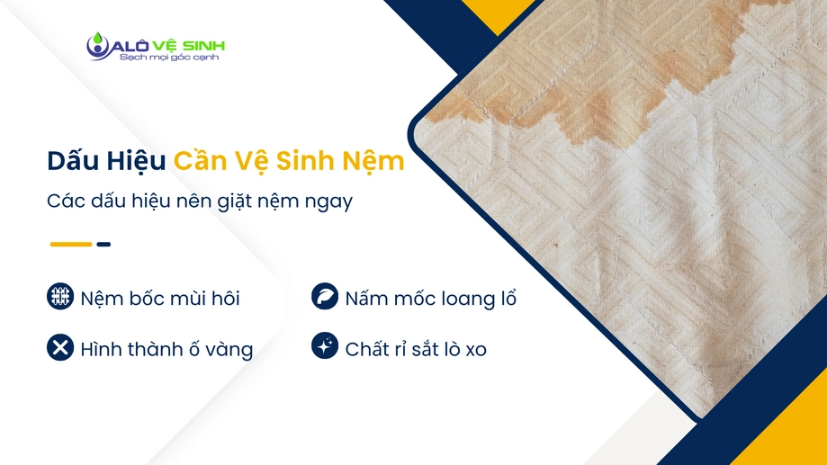 Nệm ố vàng loang lổ là dấu hiệu cần giặt nệm Tân Bình