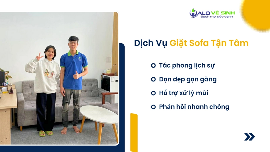 Nhân viên dịch vụ giặt ghế sofa Quận 7 dọn dẹp gọn gàng