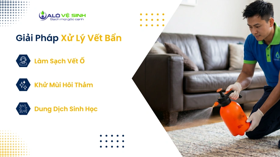 Dịch vụ giặt thảm Nhà Bè dùng máy hút công suất lớn làm sạch vết ố vàng