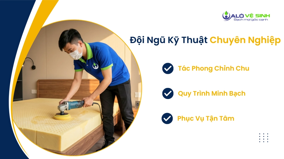 Khách hàng nghiệm thu cùng nhân viên đơn vị vệ sinh nệm Quận 7