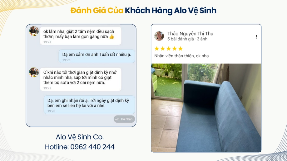 Đánh giá kết quả vệ sinh nệm sạch thơm và phong cách làm việc gọn gàng