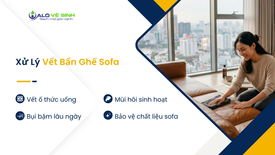 Nhân viên giặt ghế sofa Bình Thạnh dùng máy hút xử lý vết ố