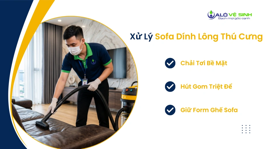 Kỹ thuật viên dùng máy hút bụi giặt ghế sofa Gò Vấp chuyên sâu