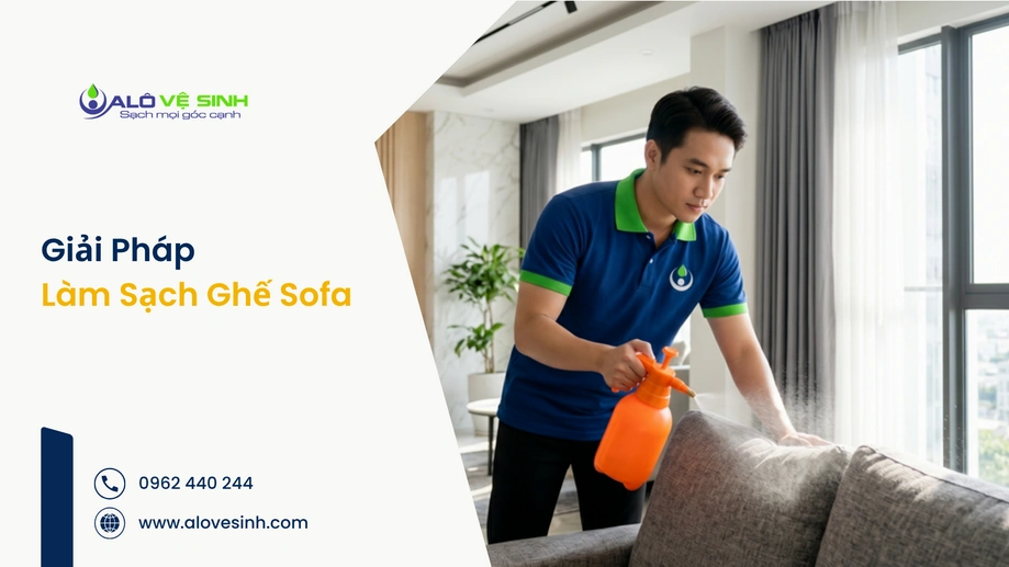 Kỹ thuật viên hút bụi khi giặt ghế sofa Hóc Môn tại nhà