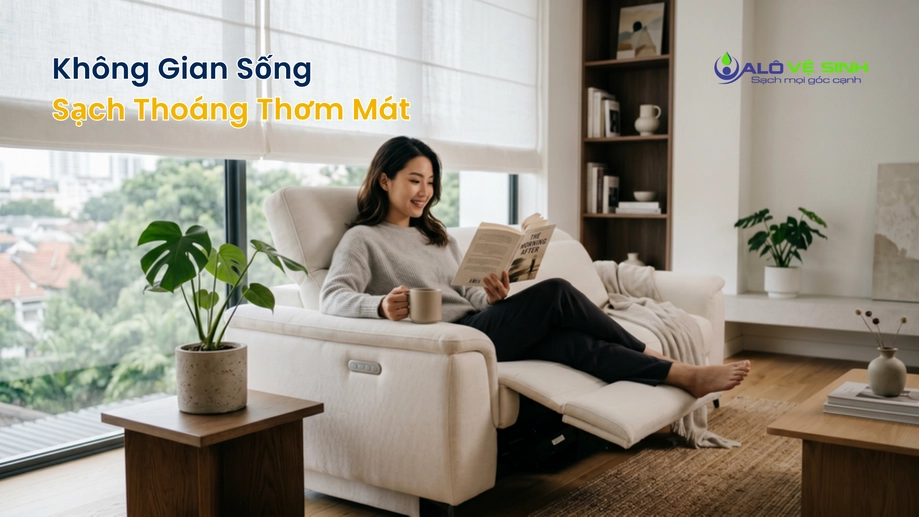 Phòng khách thoáng mát sau khi giặt ghế sofa Quận 4