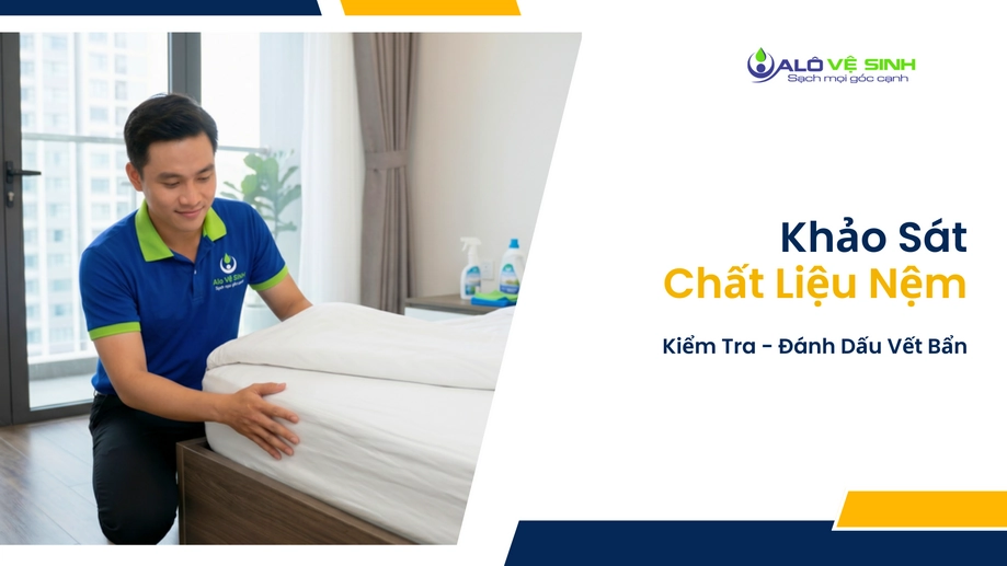 Kỹ thuật viên giặt nệm Bình Tân kiểm tra chất liệu