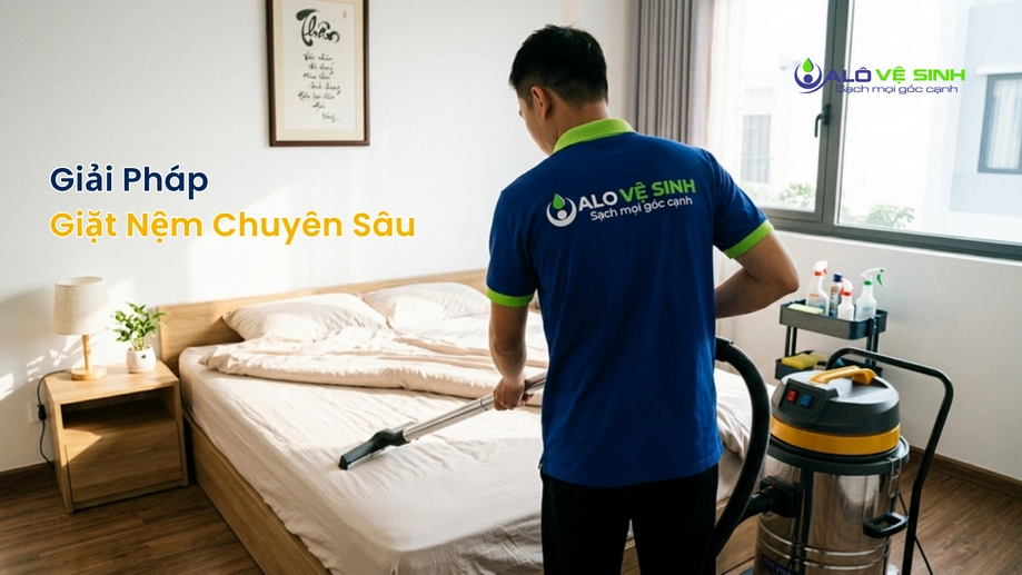 Dùng máy hút hơi nước nóng hiện đại để giặt nệm Quận 10