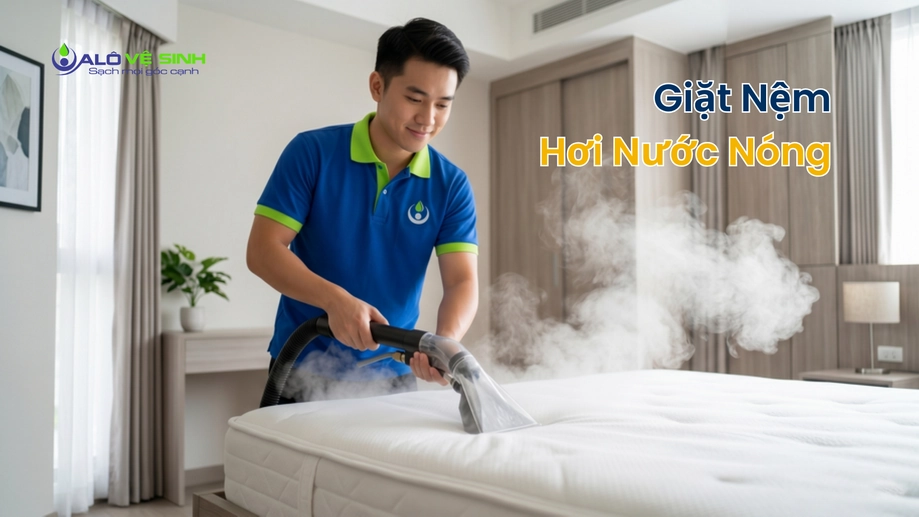 Dịch vụ giặt nệm Quận 5 dùng công nghệ hơi nước nóng làm sạch sâu bên trong