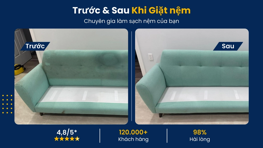 Dịch vụ giặt nệm và sofa vải loại bỏ hoàn toàn mốc đen và bụi bẩn