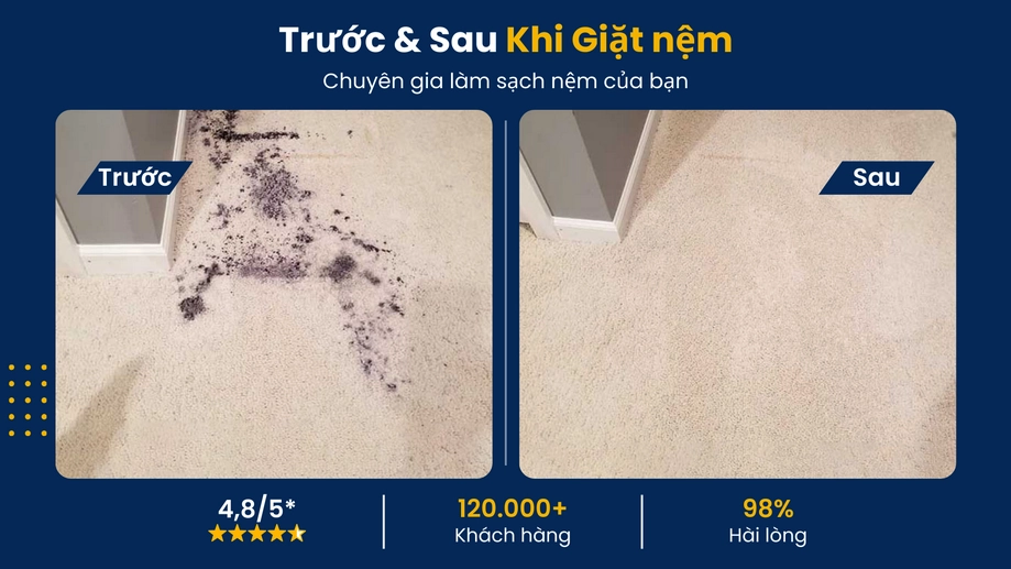 Làm sạch thảm bị ố vàng do thức ăn và nước uống ngấm lâu ngày