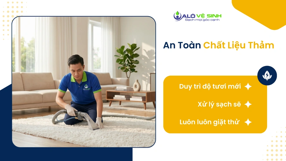 Kỹ thuật viên giặt thảm Nhà Bè an toàn chất liệu
