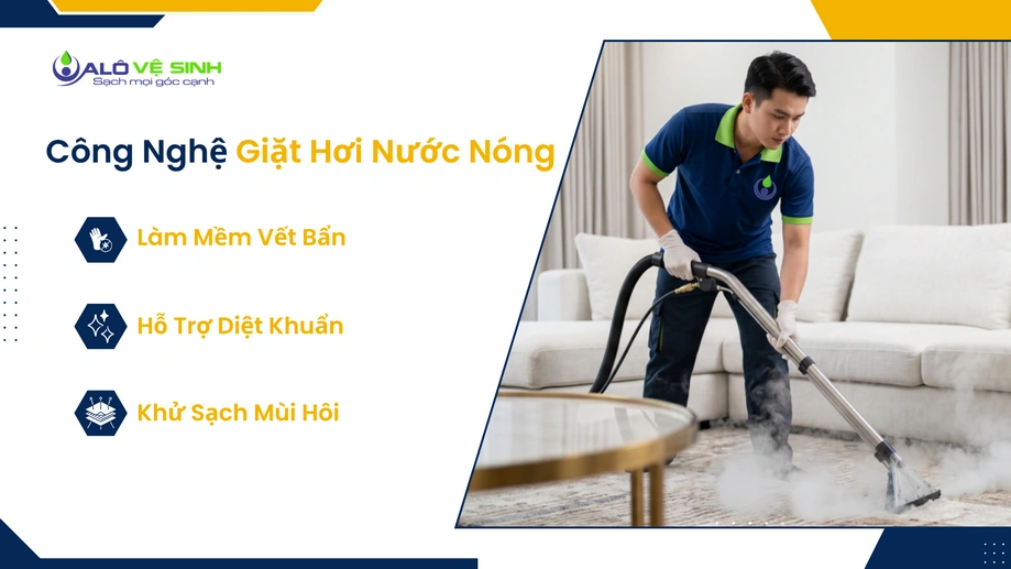 Công nghệ giặt thảm Quận 8 bằng hơi nước nóng hỗ trợ diệt khuẩn