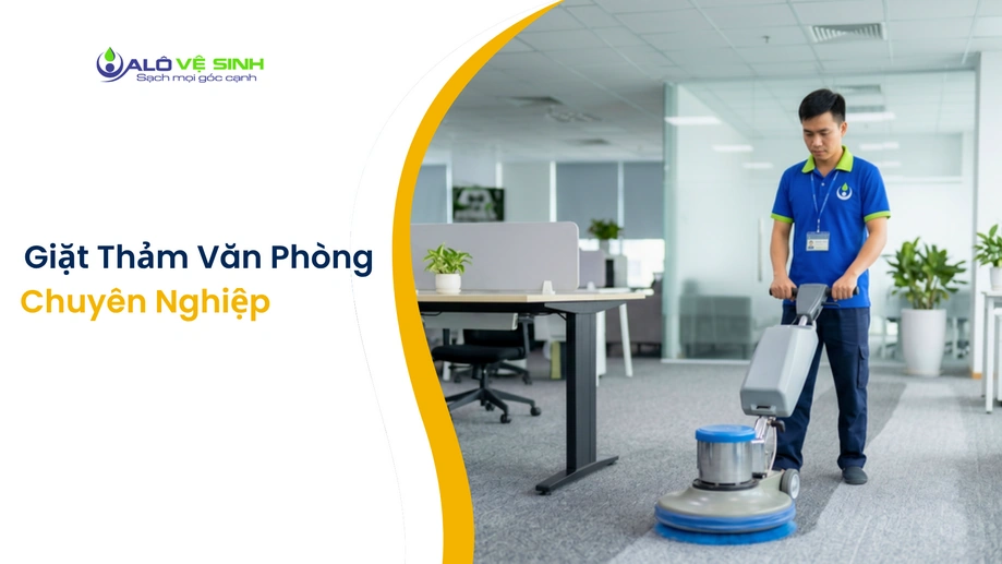 Đội ngũ nhân viên đang giặt thảm văn phòng Bình Tân