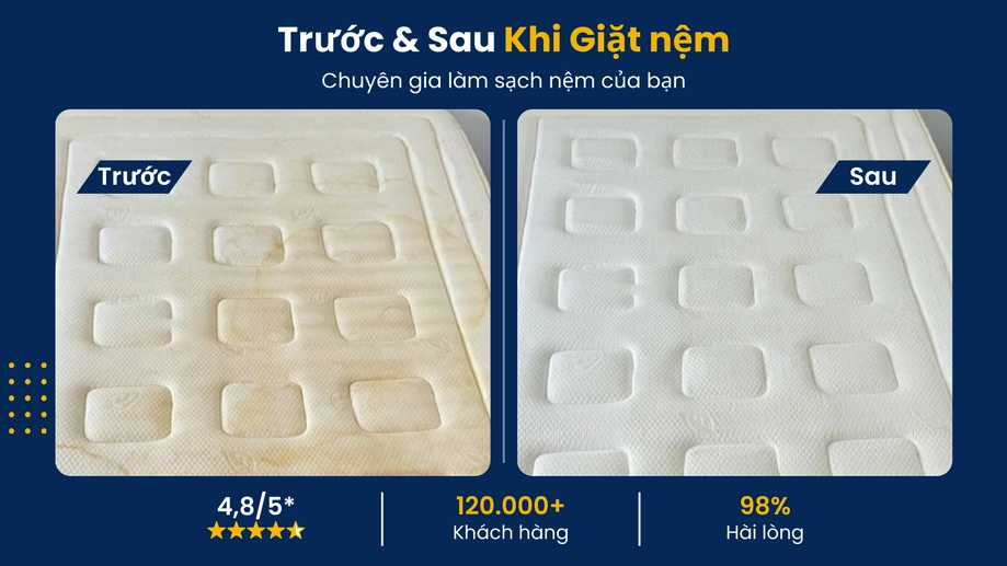 Dịch vụ giặt nệm cao su làm sạch vết ố vàng lâu ngày
