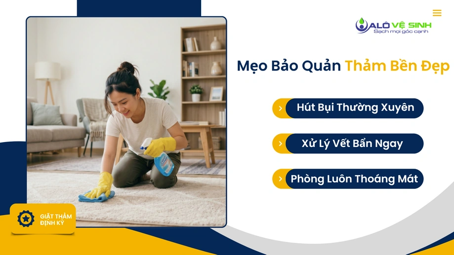 Dùng khăn giấy thấm nhẹ vết bẩn sau khi giặt thảm Cần Giờ