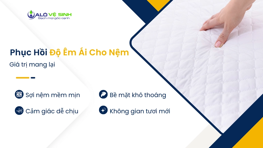Bề mặt nệm trắng sáng sau khi dùng dịch vụ giặt nệm Quận 1