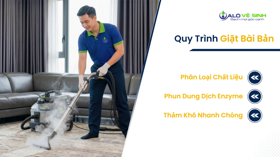 Nhân viên thực hiện quy trình dịch vụ giặt thảm Quận 4 chuyên nghiệp