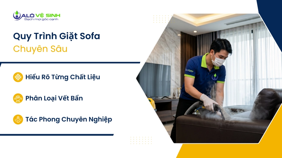Đội ngũ kỹ thuật thực hiện quy trình giặt ghế sofa Quận 3