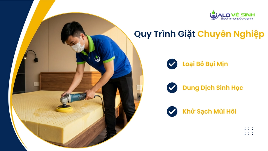 Quy trình giặt nệm Gò Vấp chuyên sâu bằng máy hút công suất lớn
