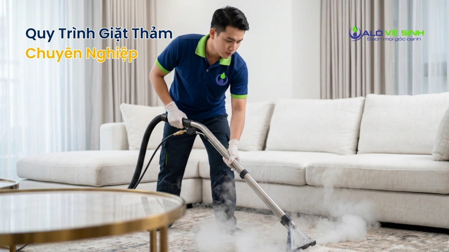 Quy trình giặt thảm Cần Giờ hút sạch nước bẩn