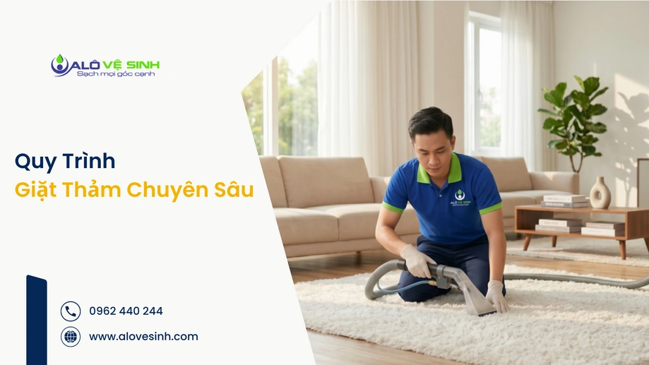 Kỹ thuật viên kiểm tra chất liệu trước khi giặt thảm Hóc Môn