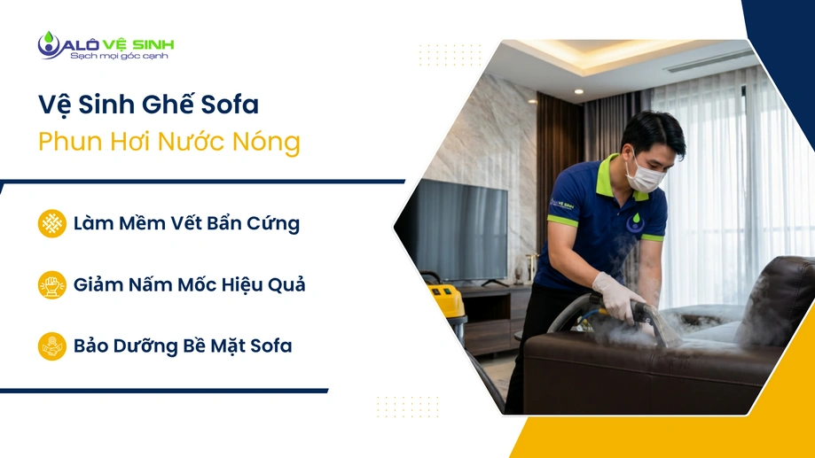 Phun hơi nước nóng làm mềm vết bẩn khi vệ sinh ghế sofa Hóc Môn