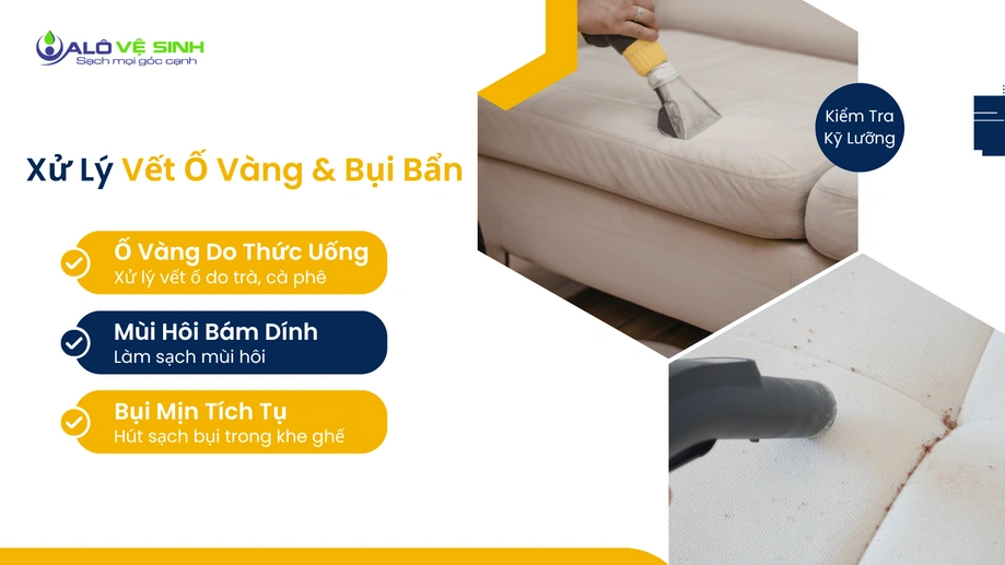 Kỹ thuật viên kiểm tra vết ố trước khi vệ sinh ghế sofa Quận 12