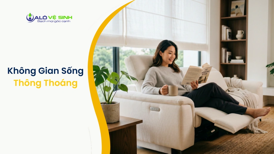 Phòng khách gọn gàng sau khi vệ sinh ghế sofa tại nhà Bình Tân