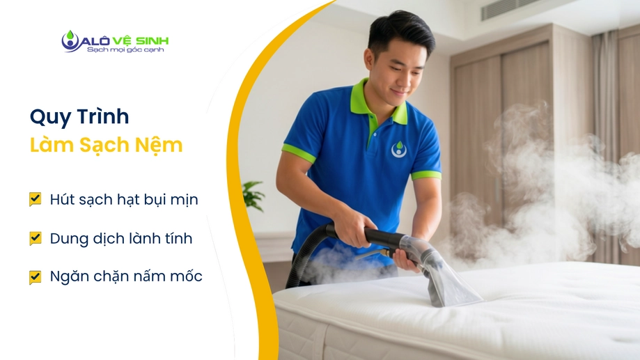 Vệ sinh nệm Hóc Môn bằng máy hút làm sạch nấm mốc