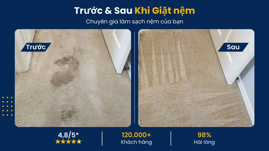 So sánh trước sau khi giặt nệm và thảm khử mùi hôi thú cưng